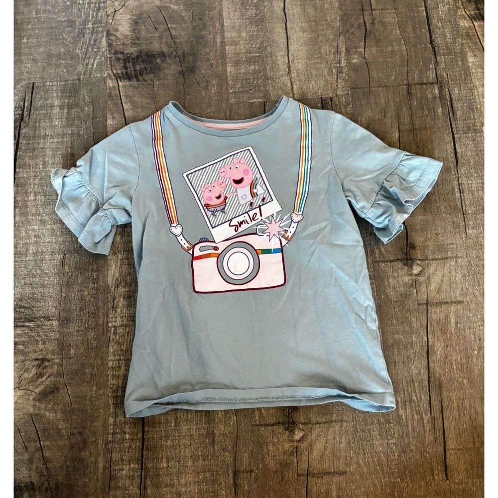 Girls Peppa Pig Shirt Size 8 Blue Short Sleeve Graphic‎ Tee Kids Cartoon Top